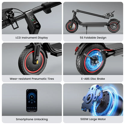 iScooter W6 10 pouces Scooter électrique 500W adulte e-scooter 36V 10.5Ah 35 km/h vitesse Support APP 30km portée ville Scooters électriques