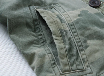 Veste militaire homme en denim – Col roulé, poches pratiques, printemps/automne