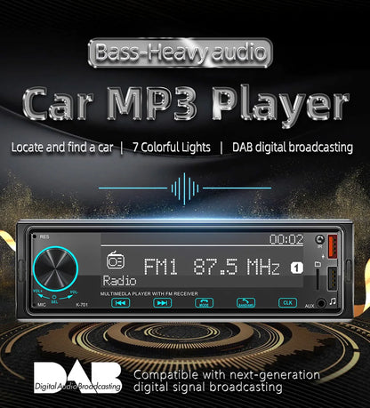Autoradio BQCC 1DIN MP3 avec Radio DAB – Écran Tactile 2,5", Audio Puissant et Multi-Formats