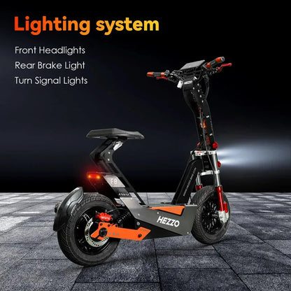 HEZZO F8 Scooter électrique 16 pouces pliable 72v 8000W 62.5MPH 50Ah longue portée hors route Escooter moto avec siège entrepôt américain