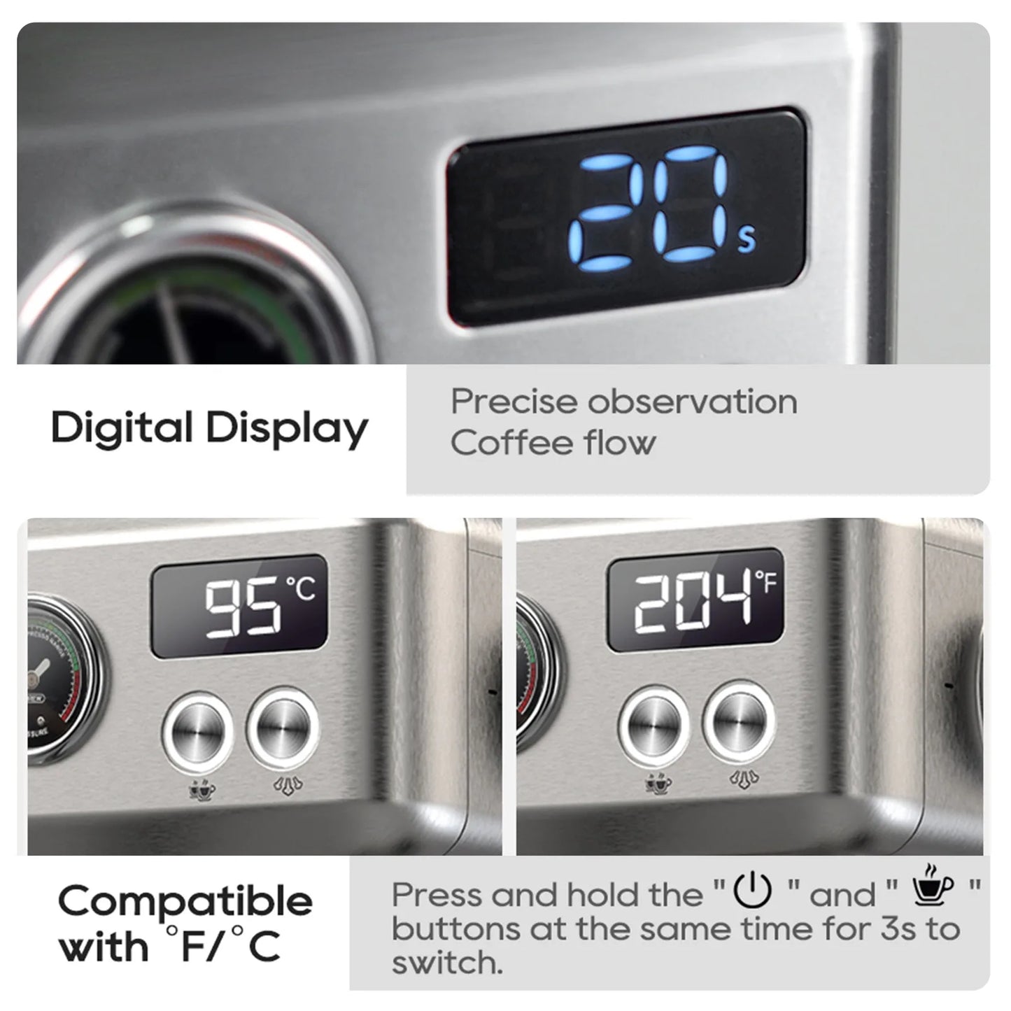 Machine à Expresso Semi-Automatique HiBREW H10A – 19 Bars, Température et Volume Réglables