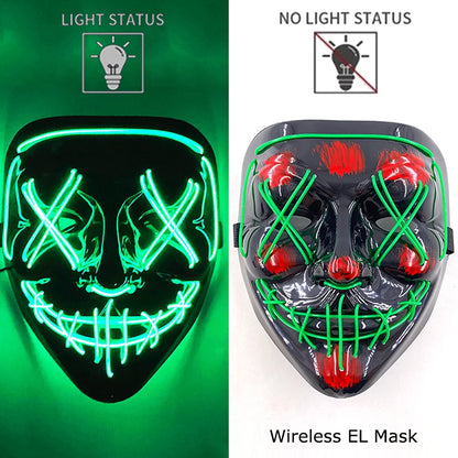 Masque Néon Lumineux EL – Halloween, Cosplay et Purge Effrayant pour Adultes