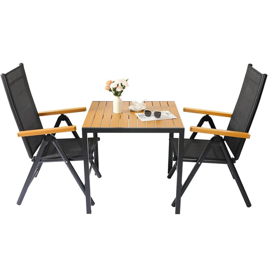 Table de jardin réglable en aluminium avec dossier haut, 2 chaises pliantes, 7 plis, ensemble de sièges de balcon, meubles de jardin, 3 pièces