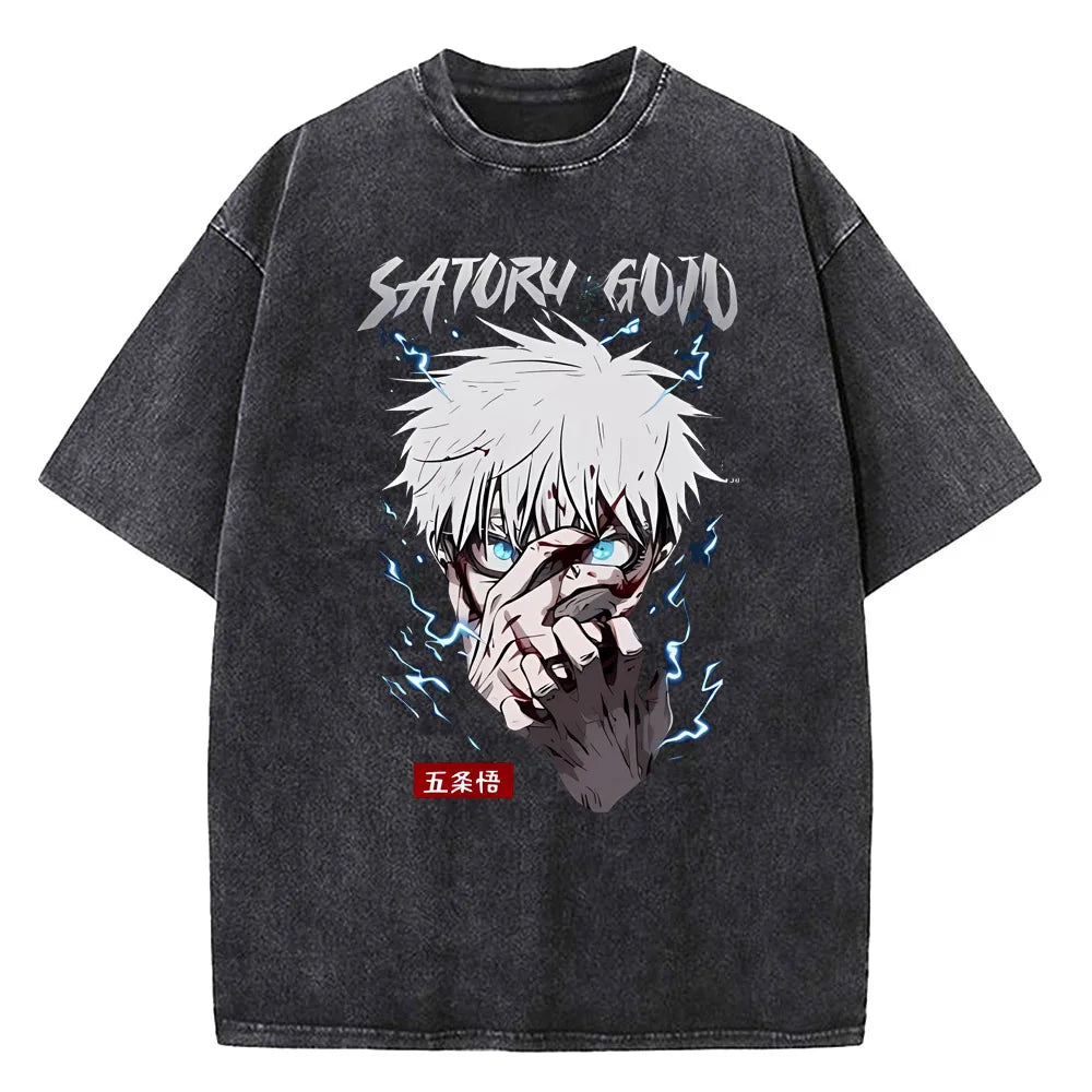 Anime Jujutsu Kaisen Gojo Satoru T-Shirts lavé hommes femmes coton Harajuku T-Shirts de haute qualité rétro pour hommes haut pour femme T-Shirts