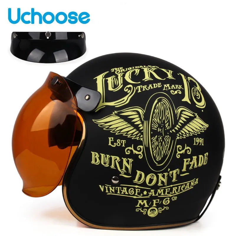 Casque de Moto Rétro Certifié DOT pour Homme, Protection à Visage Ouvert à 73 °, Accessoires pour Harley