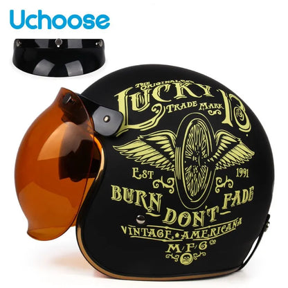 Casque de Moto Rétro Certifié DOT pour Homme, Protection à Visage Ouvert à 73 °, Accessoires pour Harley