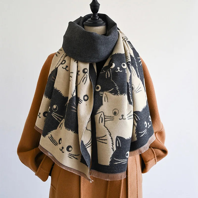 🧣 Écharpe Jacquard Chat IROJEFF – Douceur & Chaleur Hivernale