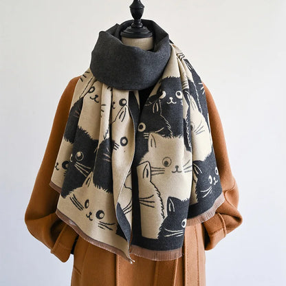 🧣 Écharpe Jacquard Chat IROJEFF – Douceur & Chaleur Hivernale