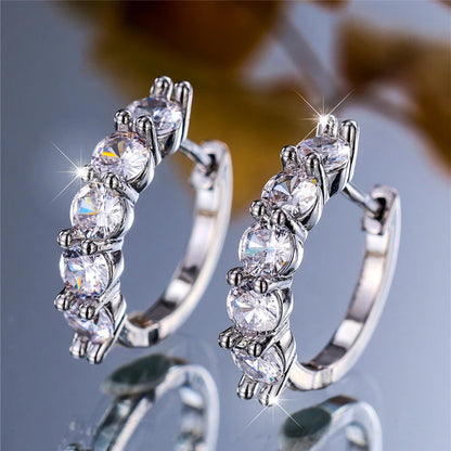 Boucles d'oreilles créoles rondes en cristal blanc pour femmes, bijoux de mariage, document argenté, mode féminine