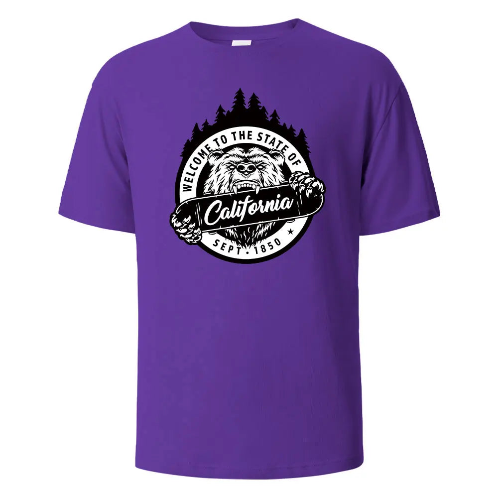 T-shirt californien 100% coton – Homme & femme, été, col rond, respirant et manches courtes