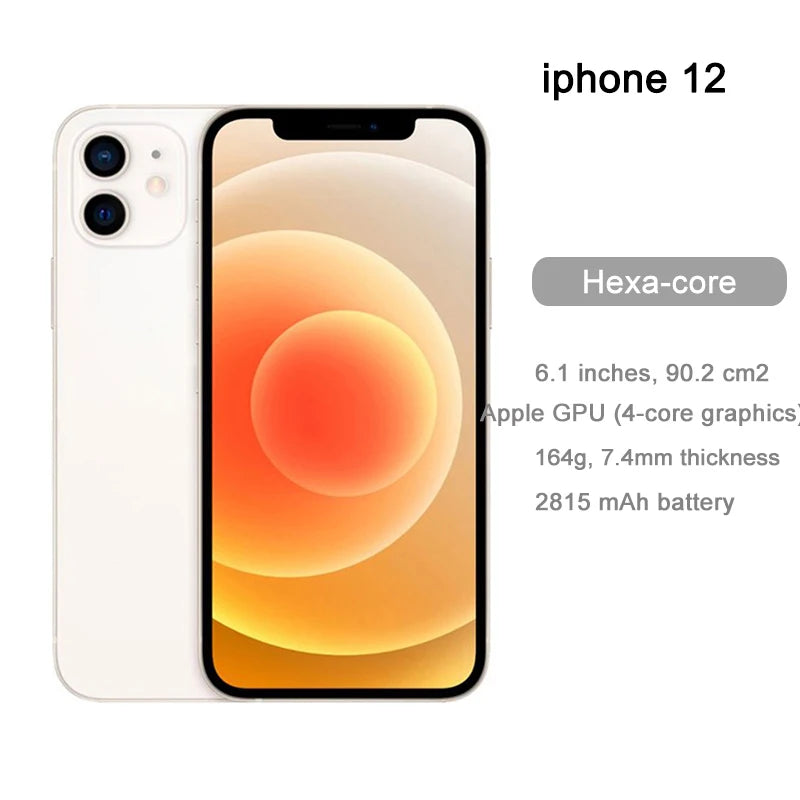 Apple iPhone 12 64/128GB 5G LTE Mobile phone 6.1-4GB&64/128GB IOS A14 Bionic Hexa Core Dual 12MP Face ID Cellphone