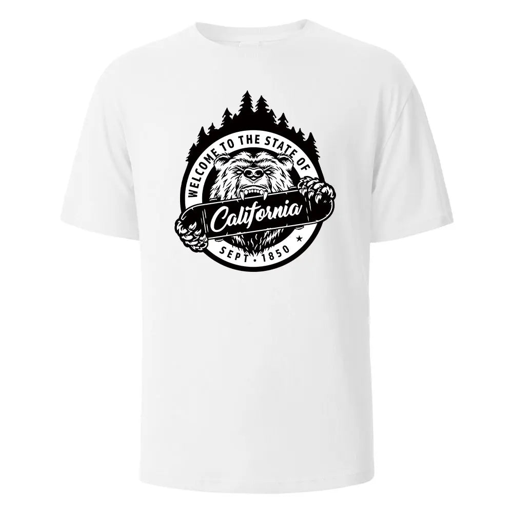 T-shirt californien 100% coton – Homme & femme, été, col rond, respirant et manches courtes