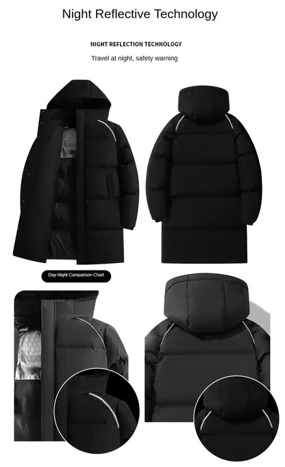 Parka chauffante à capuche pour homme, veste rembourrée, manteau long, veste chaude, technologie graphène, style coréen, haut de gamme, couple, hiver, 2024