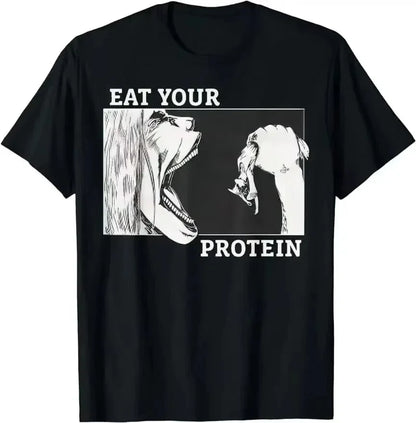 Été hommes manger votre protéine Anime pompe de gymnastique fitness T-shirt chemise femmes coton T-shirt col rond T-shirt vêtements imprimés