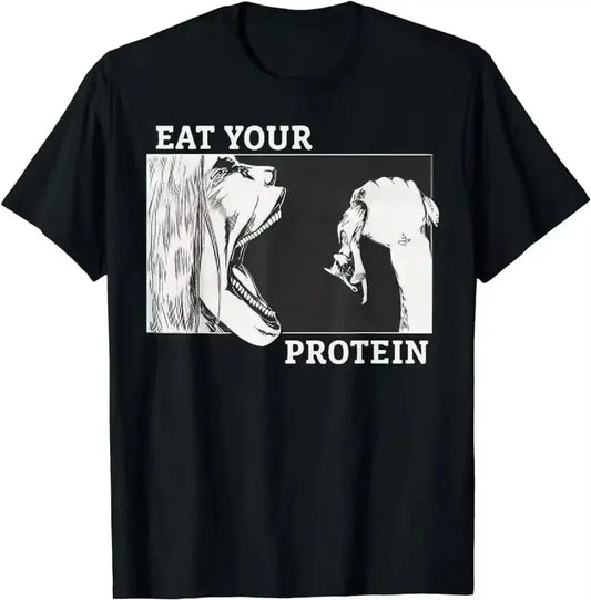 Été hommes manger votre protéine Anime pompe de gymnastique fitness T-shirt chemise femmes coton T-shirt col rond T-shirt vêtements imprimés