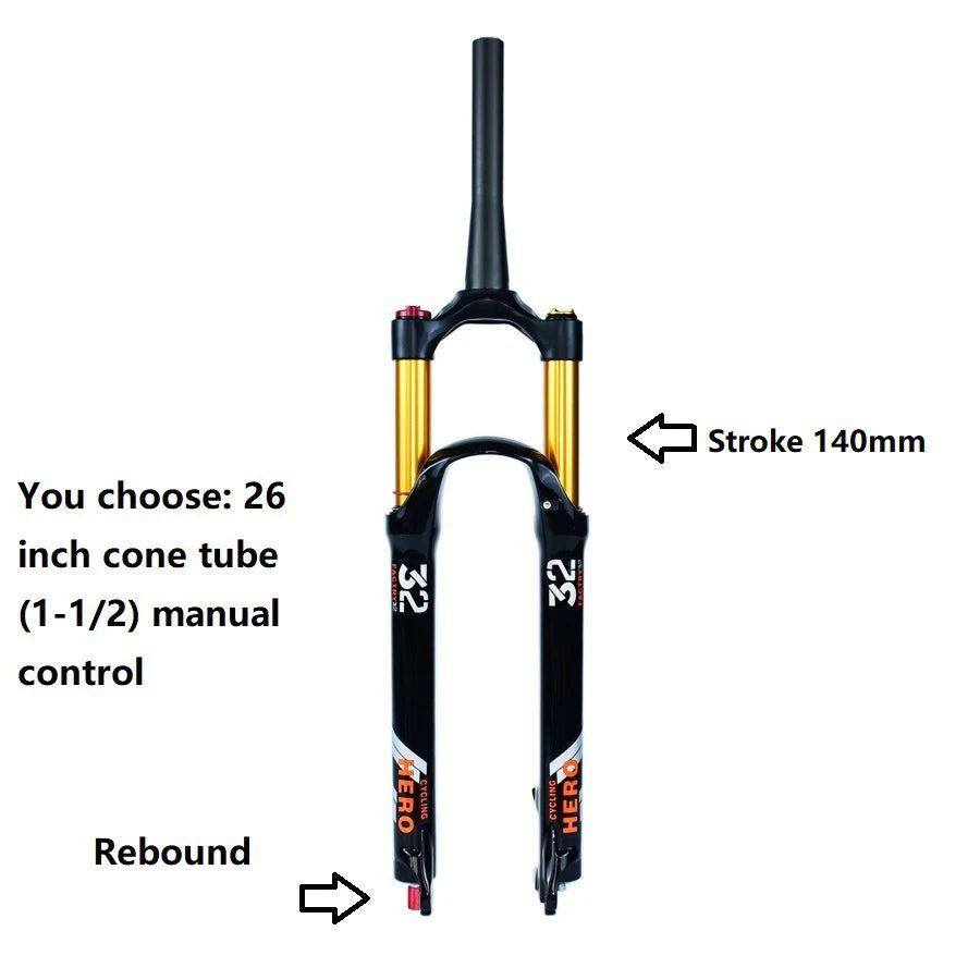 🚴♂️ Fourche à Air VTT en Alliage de Magnésium – Amortisseur de Rebond 140mm