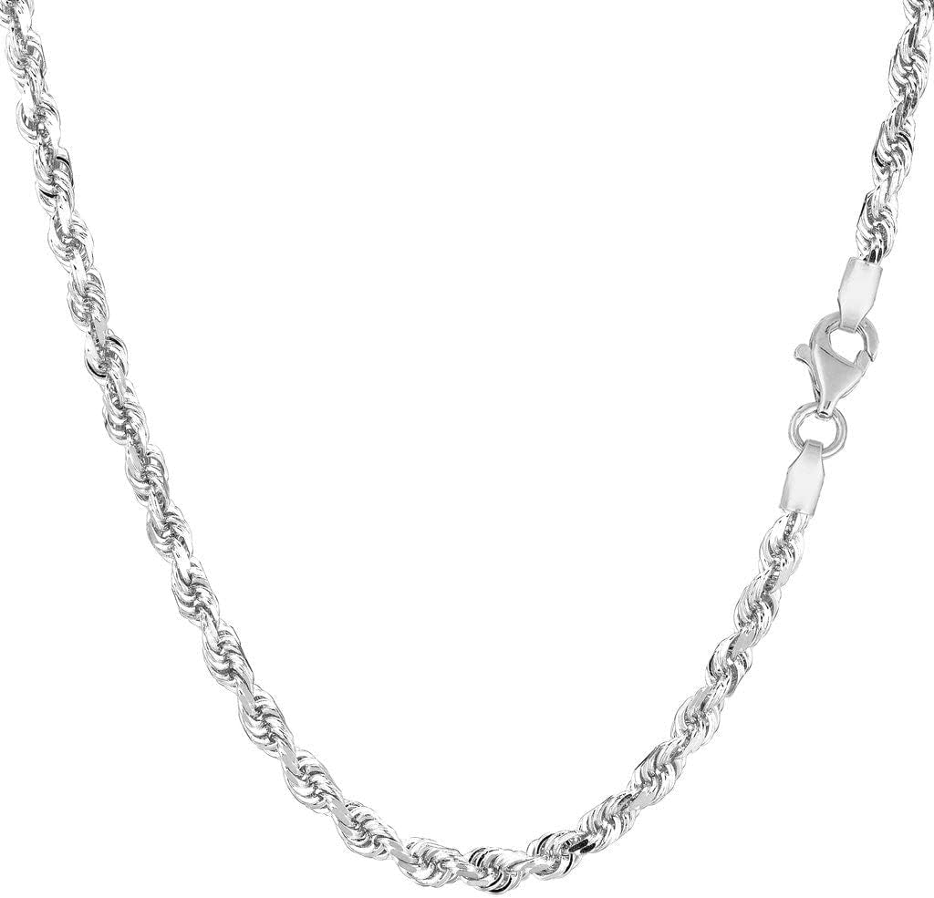 14K SOLID Yellow or White Gold 3.00Mm Shiny Diamond-Cut Royal Solid Rope Chain Necklace for Pendants and Charms with Lobster-Claw Clasp (7", 8", 16", 18", 20" 22", 24" or 30 Inch)