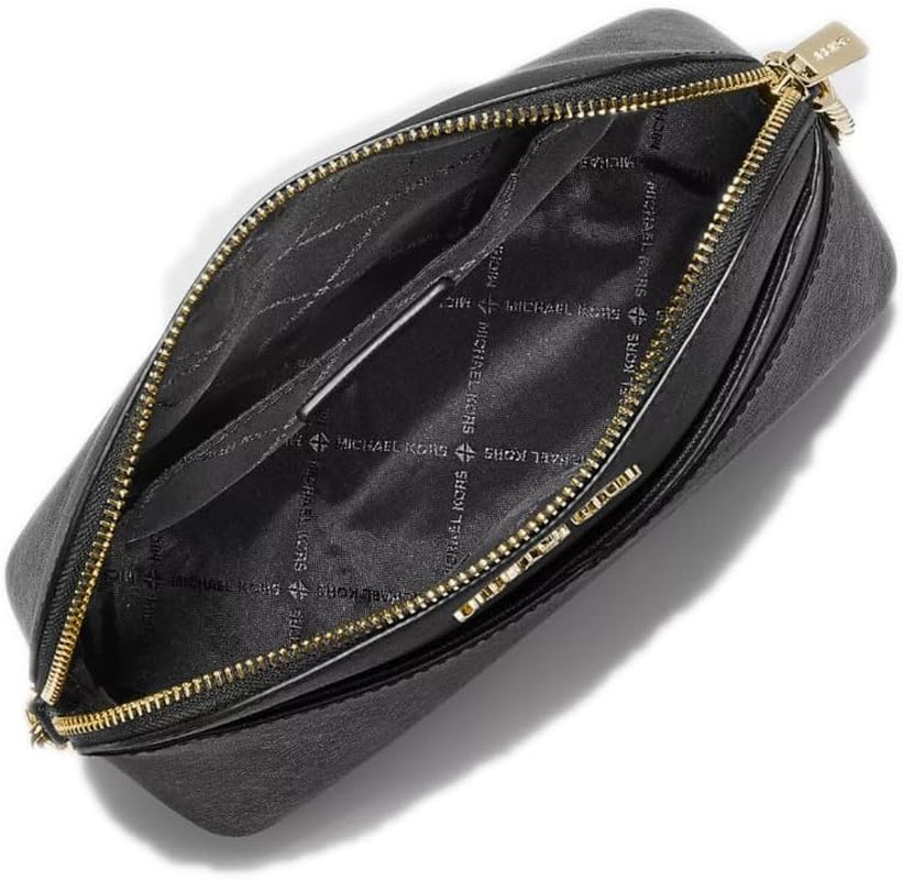 Michael Kors Women's Dome Jet Set Medium Crossbody Leather Handbag (Black/Gold)