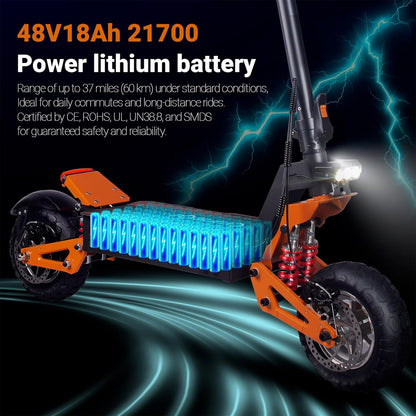 Electric Scooter for Adult, 11" Off-Road Tires, Long Range Foldable Heavy Duty Fast Electric Scooter with Seat, for Street Commuting and Extreme Off-Road
