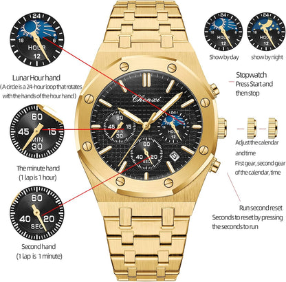 ⌚ Montre Homme Luxe Quartz Chronographe – Bracelet Acier Inoxydable