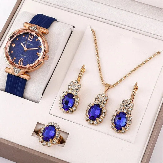 New 5Pcs Set Watches Women Leather Band Ladies Watch Simple Casual Womens Analog Wristwatch Bracelet Gift Montre Femme