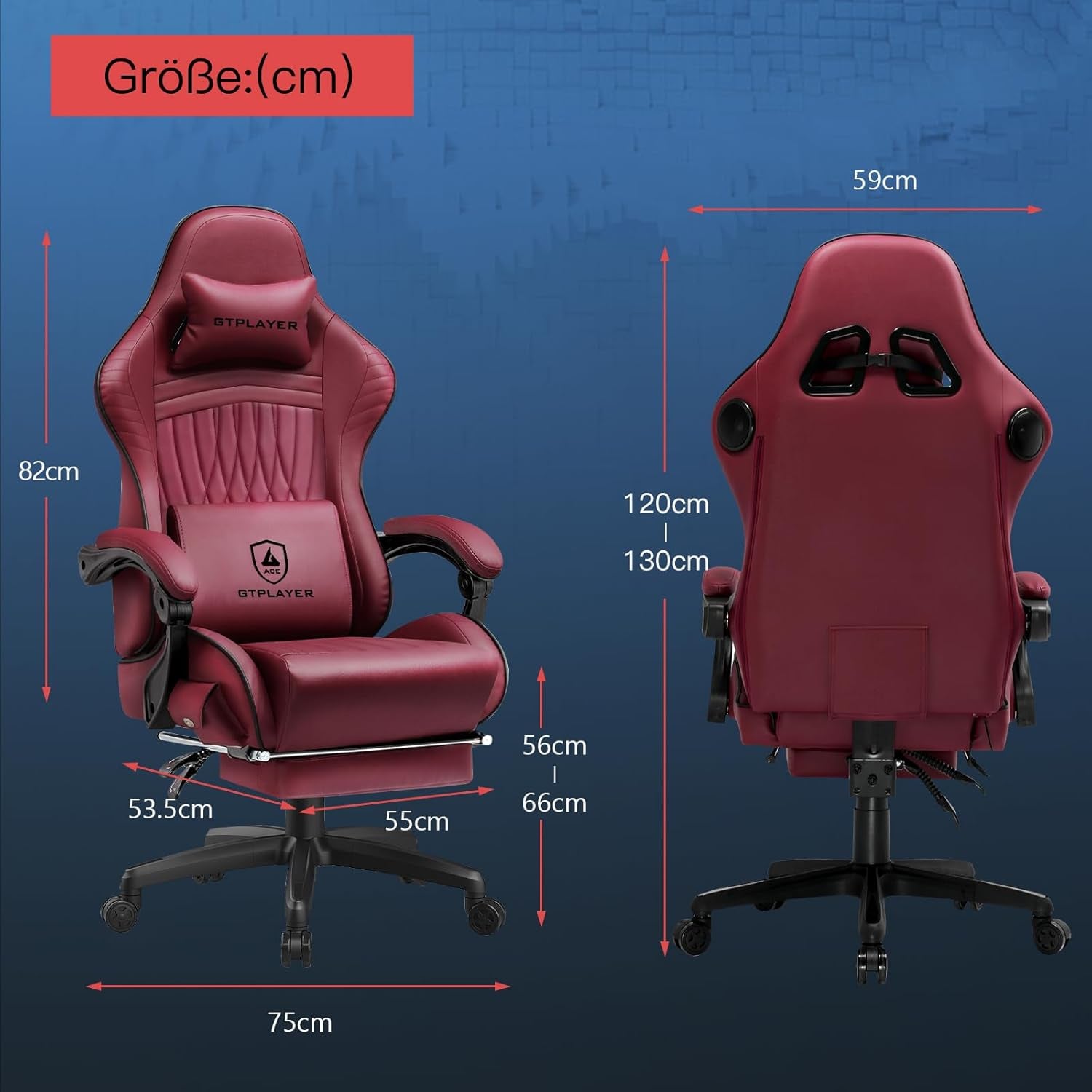 Chaise Gaming Ergonomique avec Haut-Parleurs Bluetooth et Repose-Pieds – Vin Rouge