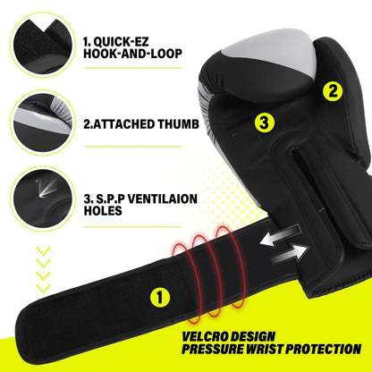 Gants de Boxe Professionnels 12oz - Muay Thai et Sanda (Hommes et Femmes)
