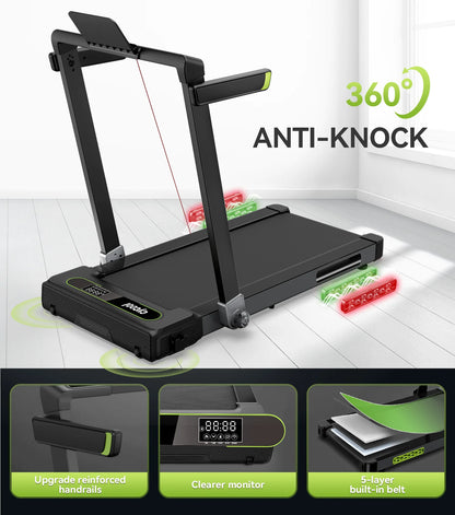 Tapis de Course Pliable Électrique 2-en-1 pour Course, Marche et Jogging - Capacité de 280 lbs avec Écran Double Affichage