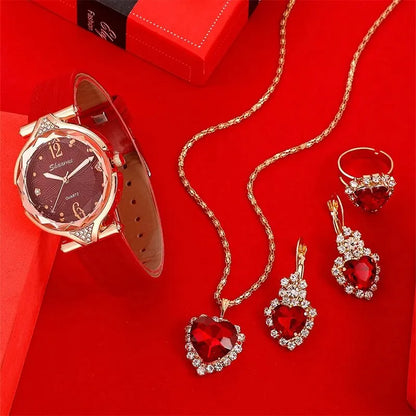 New 5Pcs Set Watches Women Leather Band Ladies Watch Simple Casual Womens Analog Wristwatch Bracelet Gift Montre Femme