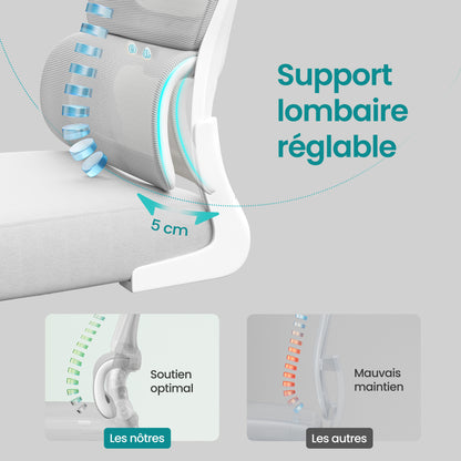 Fauteuil de Bureau SONGMICS 16V932071 – Ergonomique, Repose-Tête et Lombaires Réglables, Rotation 360°
