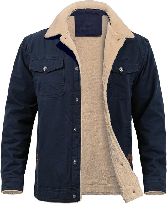 Veste Cargo d'Hiver pour Hommes - Chaude, Doublée en Sherpa, Trucker Militaire