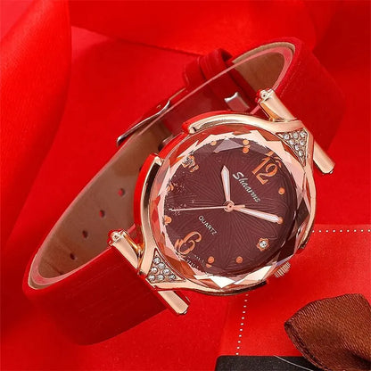 New 5Pcs Set Watches Women Leather Band Ladies Watch Simple Casual Womens Analog Wristwatch Bracelet Gift Montre Femme