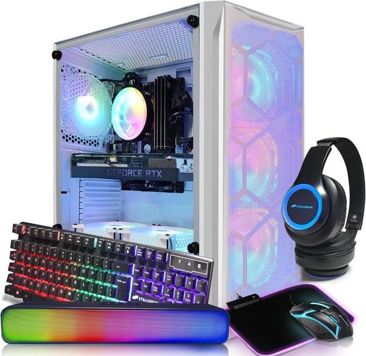 Gaming PC Computer Desktop, Geforce RTX 3060 Ti 8G,Intel Core I7-6700 up to 4.0G, 32G DDR4,2T SSD,600M Wifi,Bt5.0,Rgb Fanx7,Rgb Mouse Pad,Rgb BT Sound Bar&Gaming Mic,Windows 10 Home,White