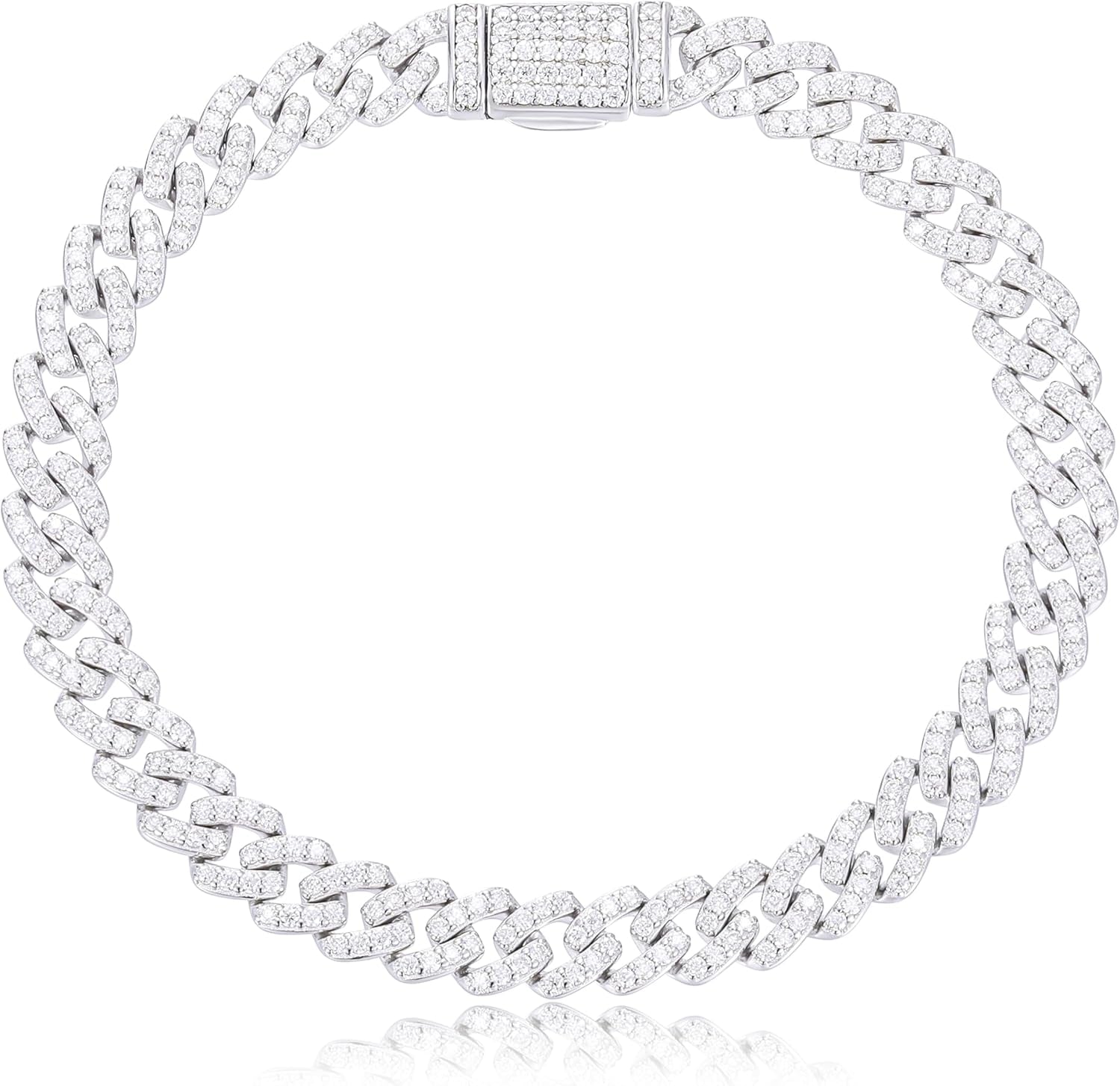 Bracelet Homme Moissanite 1.72-2.52 Carats – 6MM, Plaqué Or Blanc 18K & Argent 925