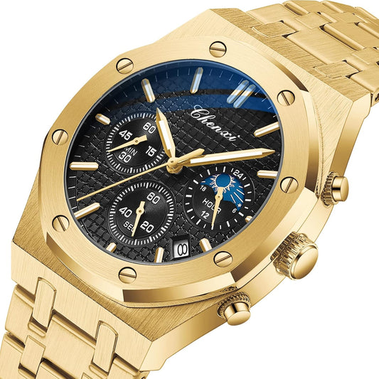 ⌚ Montre Homme Luxe Quartz Chronographe – Bracelet Acier Inoxydable