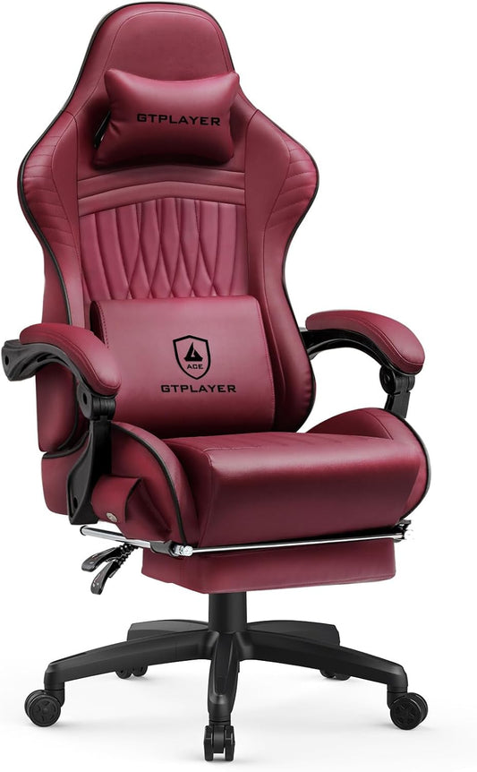 Chaise Gaming Ergonomique avec Haut-Parleurs Bluetooth et Repose-Pieds – Vin Rouge