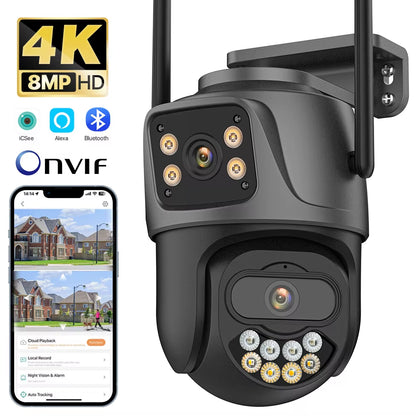 Caméra de Surveillance Extérieure WiFi PTZ à Double Objectif 4K 8MP HD 