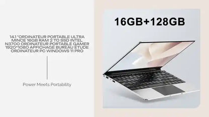 14.1 &quot;ordinateur portable Ultra mince 16GB RAM 2 to SSD Intel N3700 ordinateur portable Gamer 1920*1080 affichage bureau &eacute;tude ordinateur PC Windows 11 Pro by@Outfy